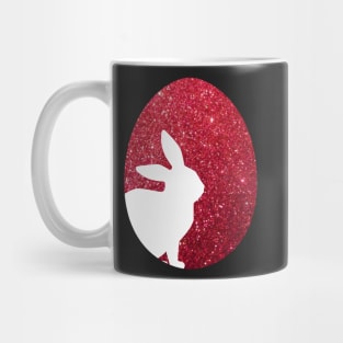 Easter Bunny Silhouette in Red Faux Glitter Easter Egg Mug